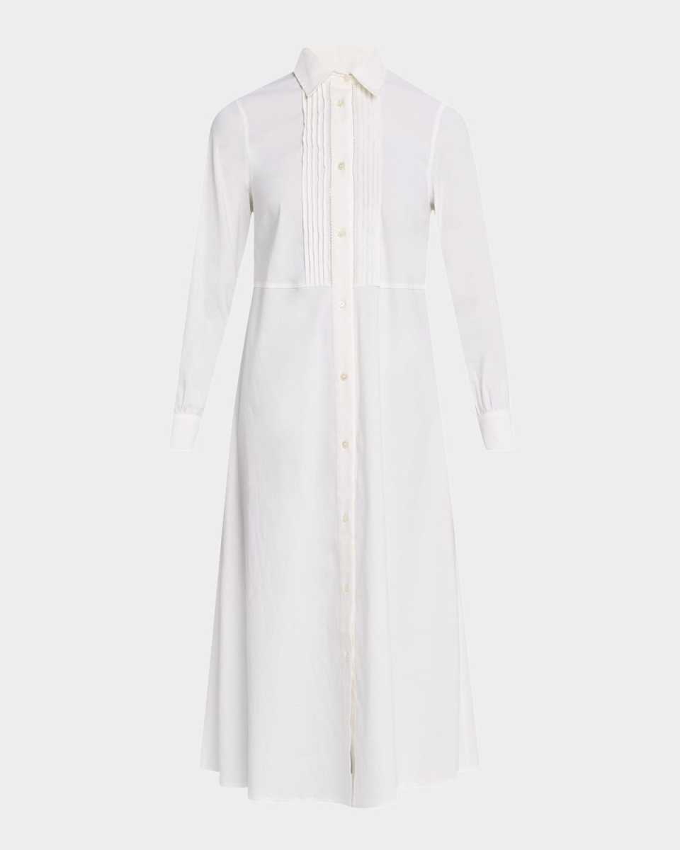 Pintuck Stretch Linen-Viscose Midi Shirtdress